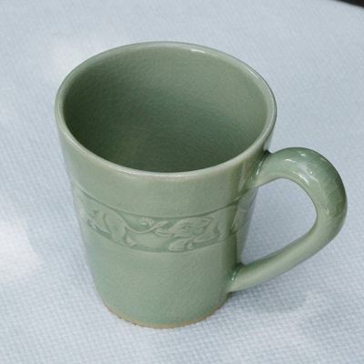 Alternate image for Hand Crafted Celadon Ceramic Elephant Mug from Thailand Elephant Babies