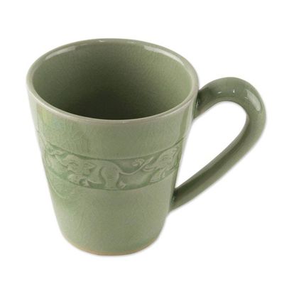 Alternate image for Hand Crafted Celadon Ceramic Elephant Mug from Thailand Elephant Babies