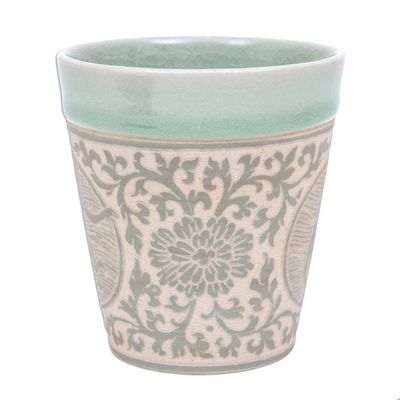 Alternate image for Celadon Glazed Ceramic Mug with Monkey from Thailand Thai Zodiac Monkey