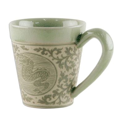 Alternate image for Celadon Glazed Ceramic Mug with Dragon from Thailand Thai Zodiac Dragon