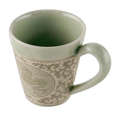 Alternate image for Celadon Glazed Ceramic Mug with Dragon from Thailand Thai Zodiac Dragon