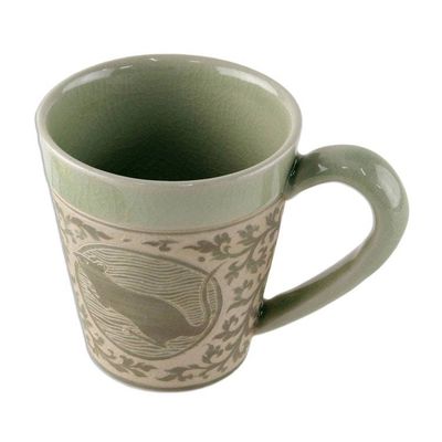 Alternate image for Celadon Glazed Ceramic Mug with Rat from Thailand Thai Zodiac Rat