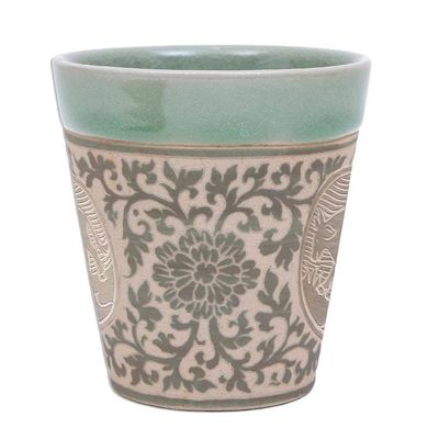 Alternate image for Celadon Glazed Ceramic Mug with Cow from Thailand Thai Zodiac Cow