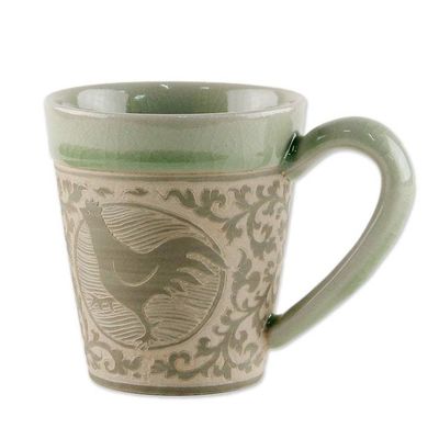 Alternate image for Celadon Glazed Ceramic Mug with Chicken from Thailand Thai Zodiac Chicken