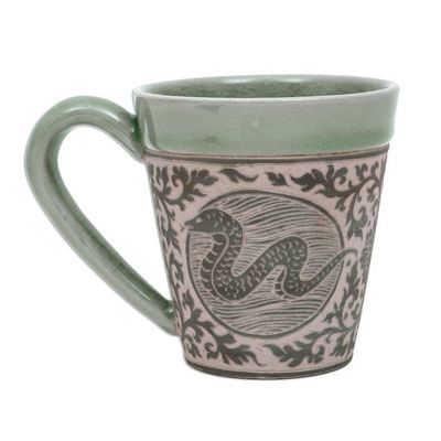 Alternate image for Hand Crafted Ceramic Mug with Snake from Thailand Thai Zodiac Snake