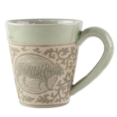 Alternate image for Hand Crafted Ceramic Mug with Tiger from Thailand Thai Zodiac Tiger