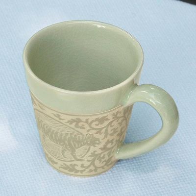 Alternate image for Hand Crafted Ceramic Mug with Tiger from Thailand Thai Zodiac Tiger