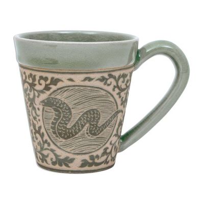 Alternate image for Hand Crafted Ceramic Mug with Snake from Thailand Thai Zodiac Snake