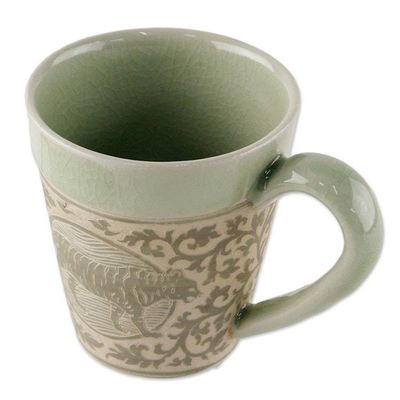 Alternate image for Hand Crafted Ceramic Mug with Tiger from Thailand Thai Zodiac Tiger