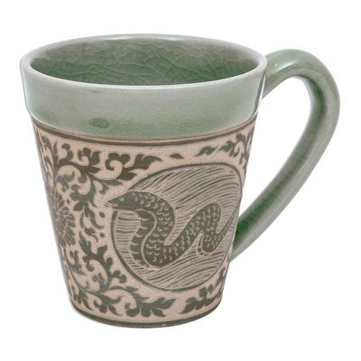 Alternate image for Hand Crafted Ceramic Mug with Snake from Thailand Thai Zodiac Snake