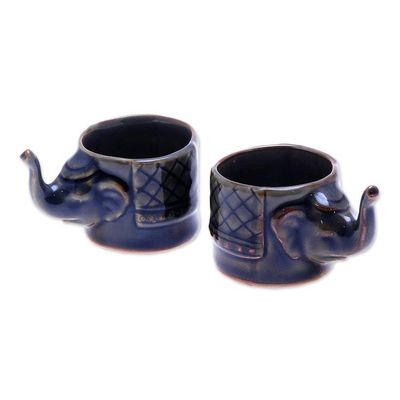 Alternate image for Handmade Brown Celadon Ceramic Elephant Teacups Pair Elephant Essence in Brown