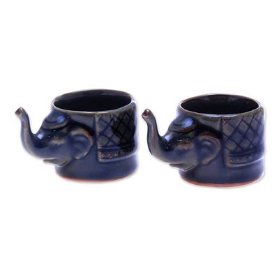 Alternate image for Handmade Brown Celadon Ceramic Elephant Teacups Pair Elephant Essence in Brown