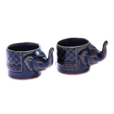 Alternate image for Handmade Brown Celadon Ceramic Elephant Teacups Pair Elephant Essence in Brown
