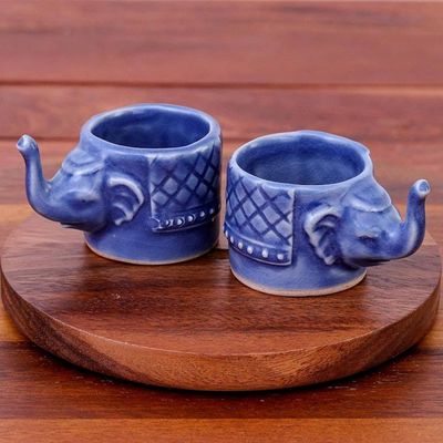 Alternate image for Small Elephant Shaped Blue Celadon Teacups Pair Elephant Essence in Blue