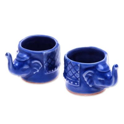 Alternate image for Small Elephant Shaped Blue Celadon Teacups Pair Elephant Essence in Blue