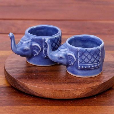 Alternate image for Small Elephant Shaped Blue Celadon Teacups Pair Elephant Essence in Blue
