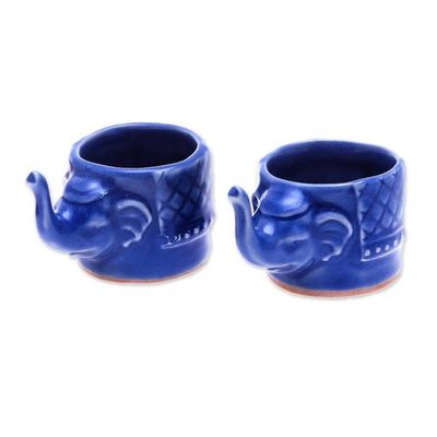 Alternate image for Small Elephant Shaped Blue Celadon Teacups Pair Elephant Essence in Blue
