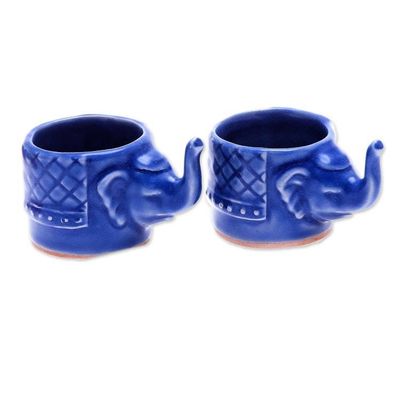 Alternate image for Small Elephant Shaped Blue Celadon Teacups Pair Elephant Essence in Blue