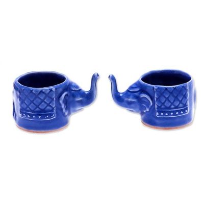 Alternate image for Small Elephant Shaped Blue Celadon Teacups Pair Elephant Essence in Blue