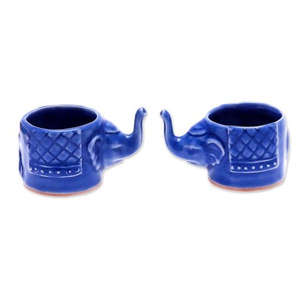 Alternate image for Small Elephant Shaped Blue Celadon Teacups Pair Elephant Essence in Blue