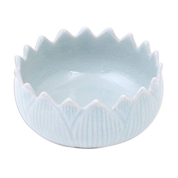 Alternate image for Hand Made Celadon Ceramic Lotus Leaf Bowl Peace Lotus