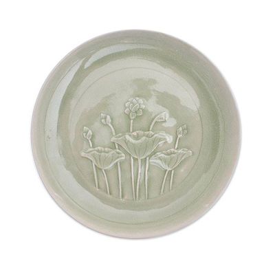 Alternate image for Green Celadon Ceramic Lotus Flower Dinner Plate Flavorful