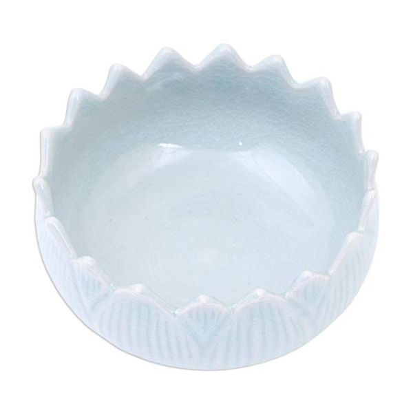 Alternate image for Hand Made Celadon Ceramic Lotus Leaf Bowl Peace Lotus