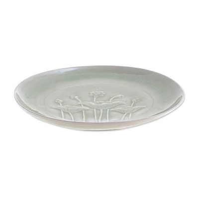 Alternate image for Green Celadon Ceramic Lotus Flower Dinner Plate Flavorful