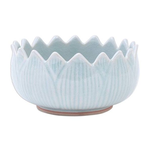 Alternate image for Hand Made Celadon Ceramic Lotus Leaf Bowl Peace Lotus