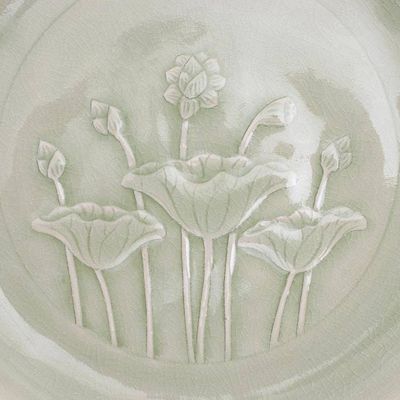 Alternate image for Green Celadon Ceramic Lotus Flower Dinner Plate Flavorful