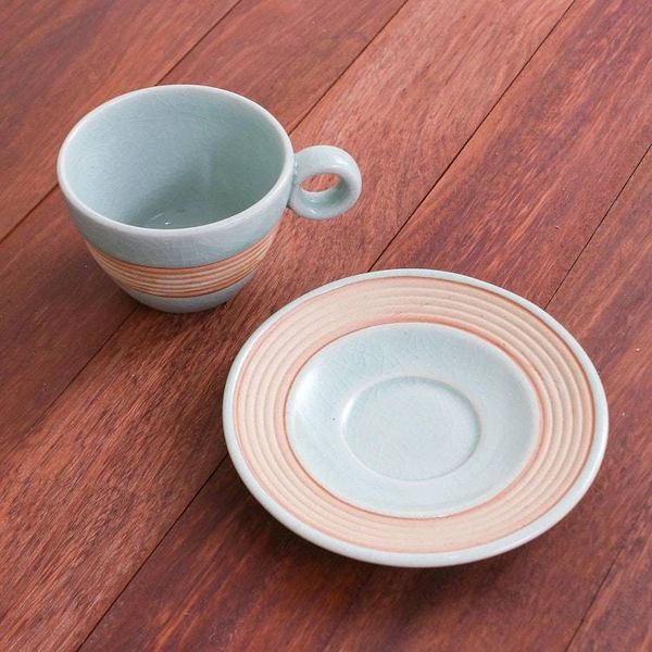 Alternate image for Aqua Celadon Cup and Saucer Set Aqua Oasis