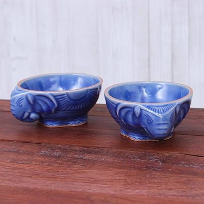 Alternate image for Blue Celadon Elephant Bowls Pair Elephant Companion in Blue