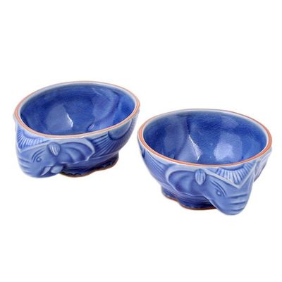 Alternate image for Blue Celadon Elephant Bowls Pair Elephant Companion in Blue