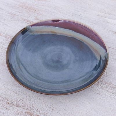 Alternate image for Handmade Blue and Red Ceramic Dinner Plate Happy Harvest