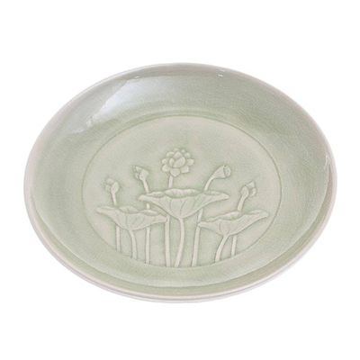 Alternate image for Hand Crafted Celadon Ceramic Lotus Flower Salad Plate Flavorful