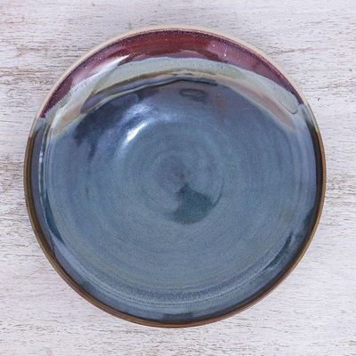 Alternate image for Handmade Blue and Red Ceramic Dinner Plate Happy Harvest