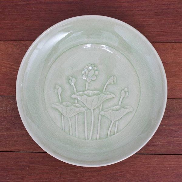 Alternate image for Hand Crafted Celadon Ceramic Lotus Flower Salad Plate Flavorful
