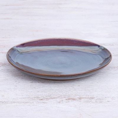 Alternate image for Handmade Blue and Red Ceramic Dinner Plate Happy Harvest