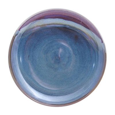 Alternate image for Handmade Blue and Red Ceramic Dinner Plate Happy Harvest