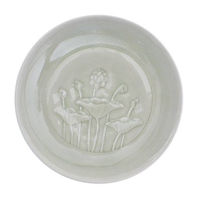 Alternate image for Hand Crafted Celadon Ceramic Lotus Flower Salad Plate Flavorful
