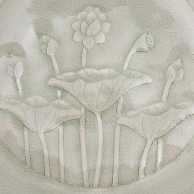 Alternate image for Hand Crafted Celadon Ceramic Lotus Flower Salad Plate Flavorful