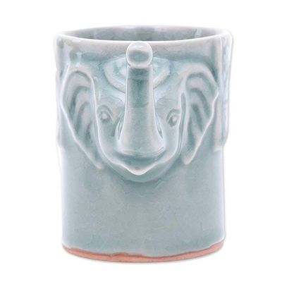 Alternate image for Elephant Themed Celadon Ceramic Mug in Blue-Green Elephant Essence in Spruce