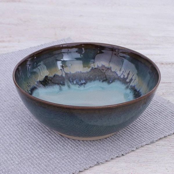 Alternate image for Handmade Blue Ceramic Soup Bowl Blue Crush