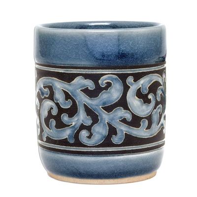 Alternate image for Ornate Blue Celadon Ceramic Teacup from Thailand Blue Kanok
