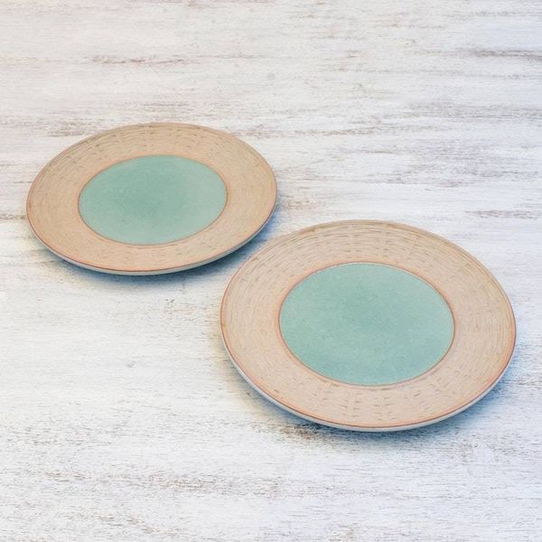 Alternate image for Celadon Ceramic Plates in Green from Thailand Pair Country Meal