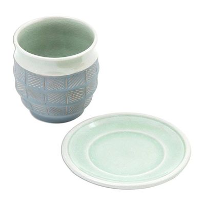 Alternate image for Celadon Ceramic Cup and Saucer in Green from Thailand Verdant Comfort