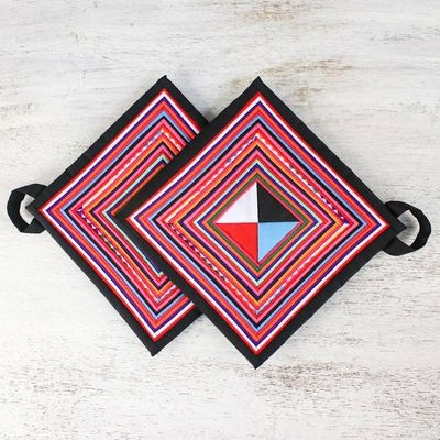 Alternate image for Pair of Handmade Cotton Blend Trivets from Thailand Lahu Cooking in Black