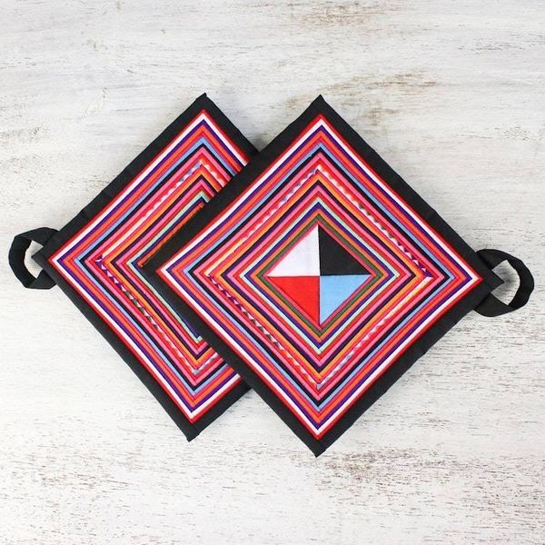 Alternate image for Pair of Handmade Cotton Blend Trivets from Thailand Lahu Cooking in Black