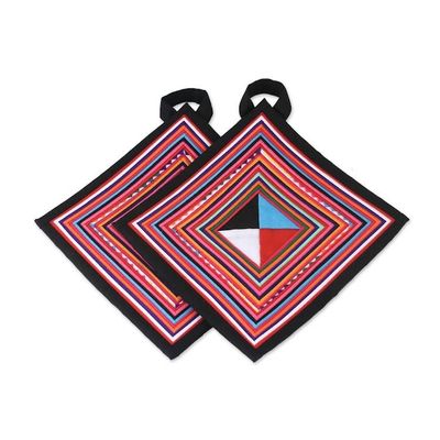Alternate image for Pair of Handmade Cotton Blend Trivets from Thailand Lahu Cooking in Black