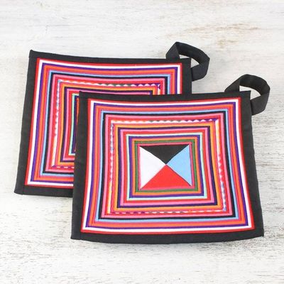 Alternate image for Pair of Handmade Cotton Blend Trivets from Thailand Lahu Cooking in Black